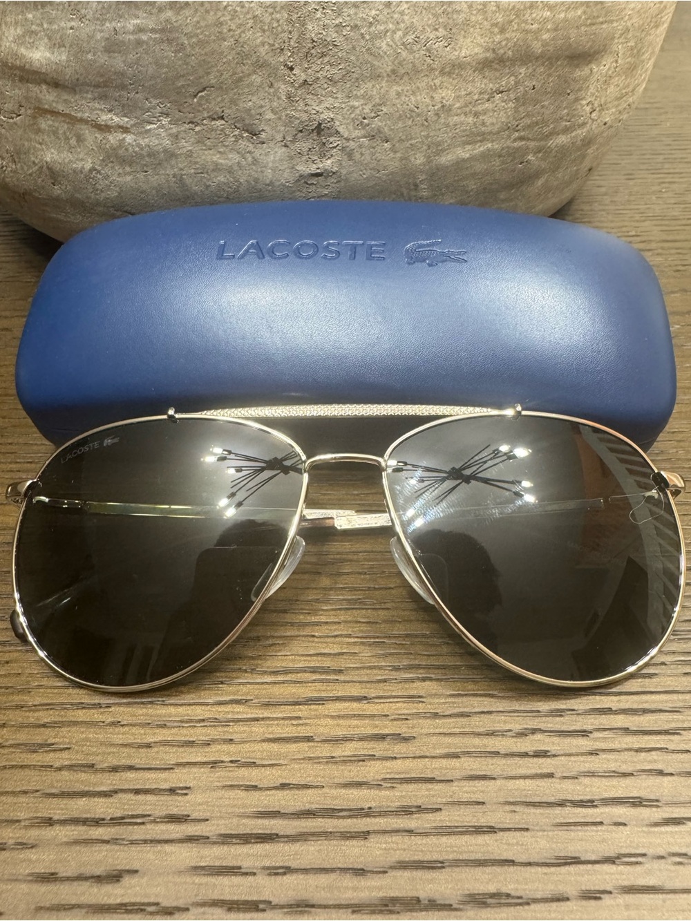 Lacoste Gold Aviator Sunglasses with Dark Smoke Lenses